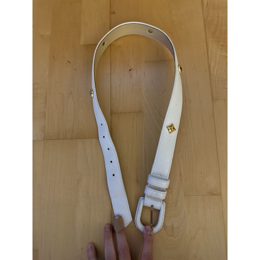 VTG Emmanuel White Leather Gold Stud Belt Small